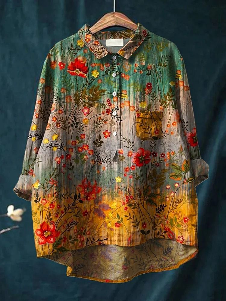【Wyprzedaż wyprzedażowa】Bawełniana koszula w stylu retro w kwiaty