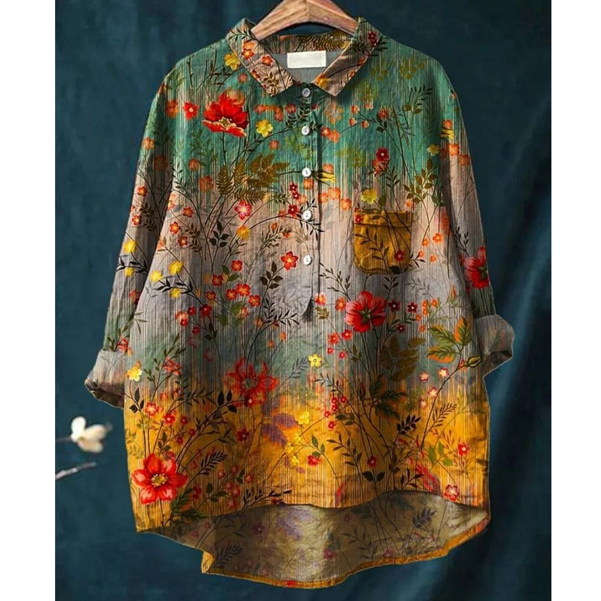 【Wyprzedaż wyprzedażowa】Bawełniana koszula w stylu retro w kwiaty