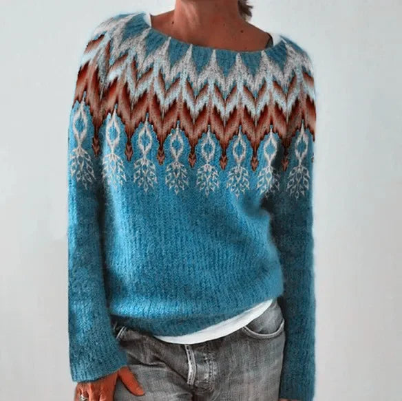Sweter pulowerowy w stylu retro z okrągłym dekoltem 03