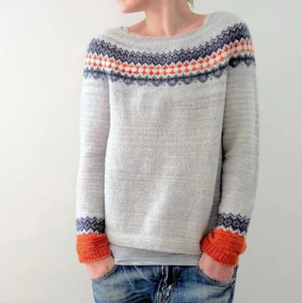 Sweter pulowerowy w stylu retro z okrągłym dekoltem 03