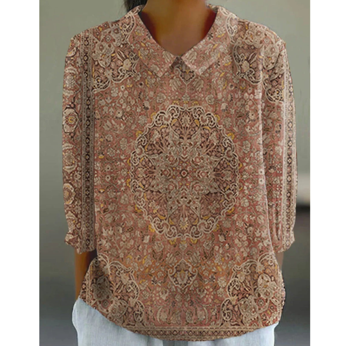 Koszula casualowa w stylu boho vintage z nadrukiem artystycznym