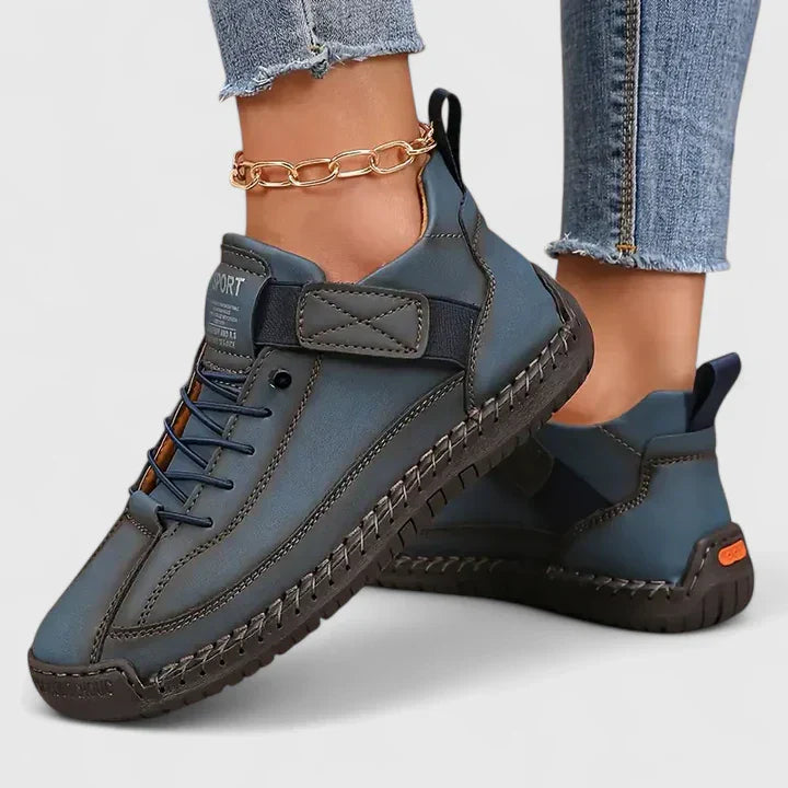 Wygodne damskie buty sportowe ze skórzanymi cholewkami, antypoślizgową i odporną na zużycie podeszwą ze skóry bydlęcej, sznurowane, dostępne w różnych kolorach