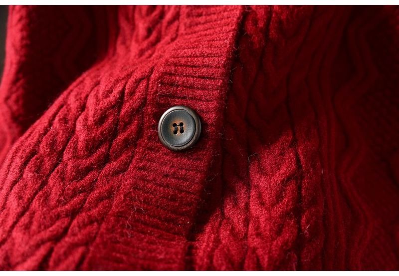 Damski gruby dzianinowy sweter kardigan w jednolitym kolorze do noszenia na co dzień
