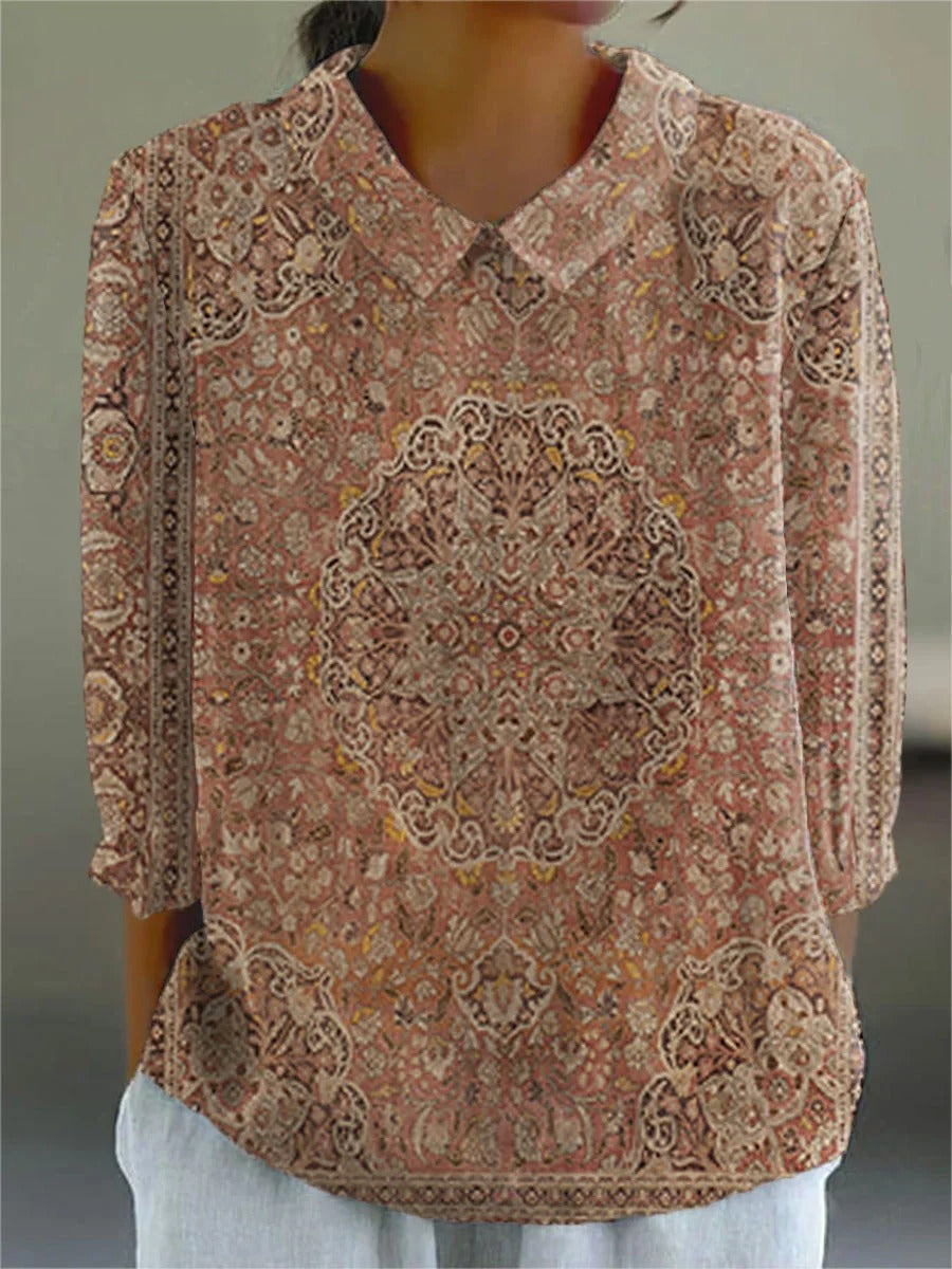 Koszula casualowa w stylu boho vintage z nadrukiem artystycznym