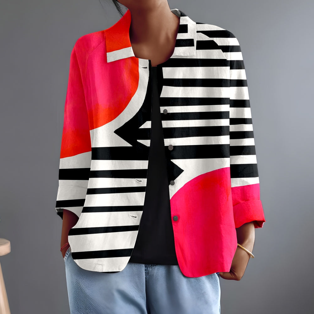 Wygodna dwukolorowa koszula zapinana na guziki z nieregularnym geometrycznym wzorem