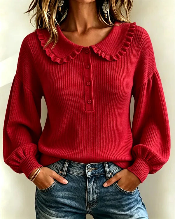 Ten sweter z kołnierzykiem typu Piotruś Pan w stylu francuskim idealnie nadaje się na jesień i zimę, emanując energią i stylem.