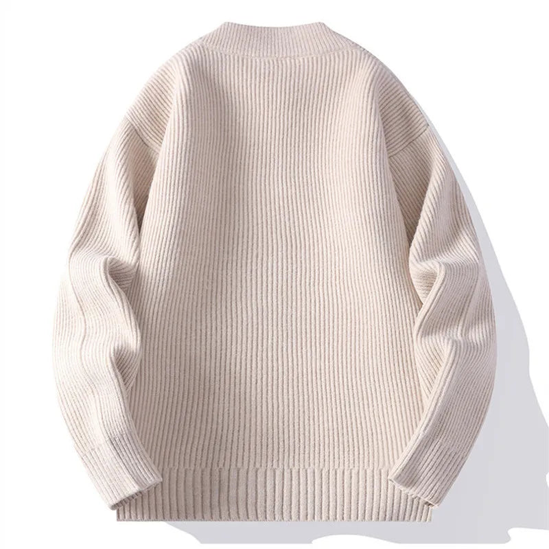 Męski jesienny sweter kardigan z dzianiny zapinany na zamek, modny design kieszeni, uniwersalny styl