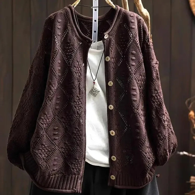 Elegancki i wygodny damski sweter kardigan z dzianiny w kwiaty