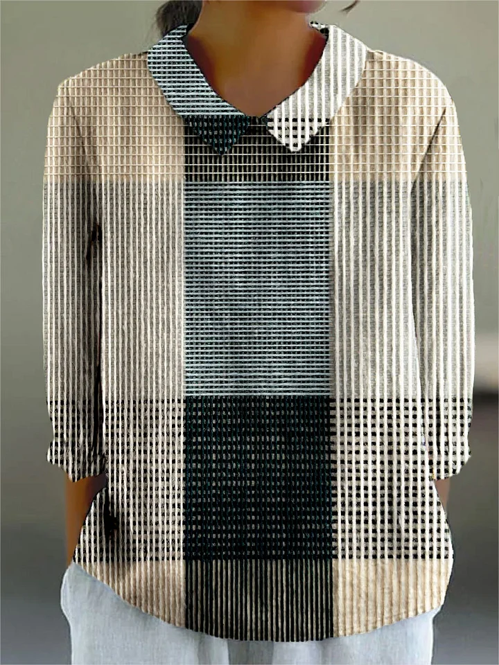 Koszula z długim rękawem z bawełny i lnu w drobną kratkę w kolorze wielokolorowym