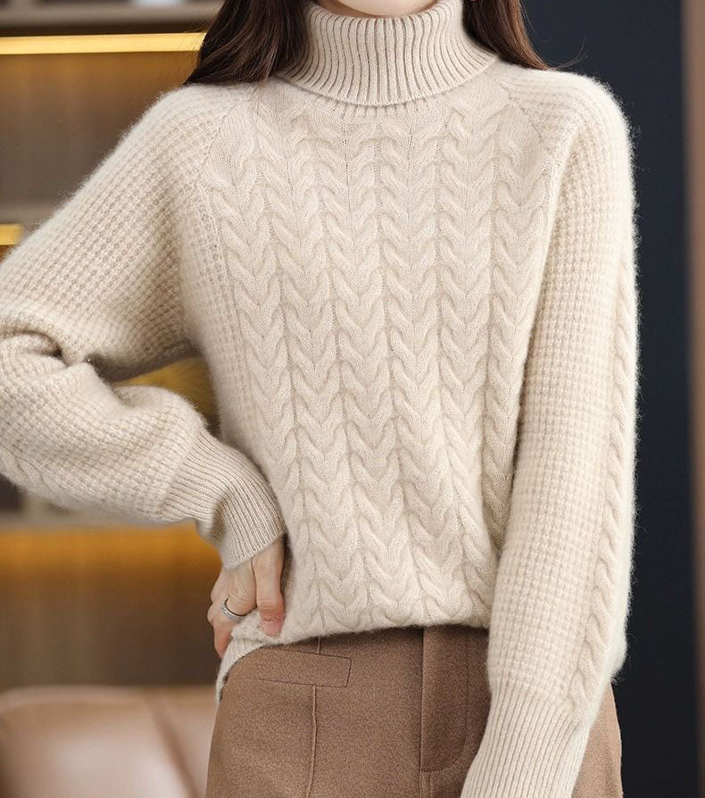 Elegancki i wygodny damski sweter z golfem w jednolitym kolorze o fakturze kaszmiru