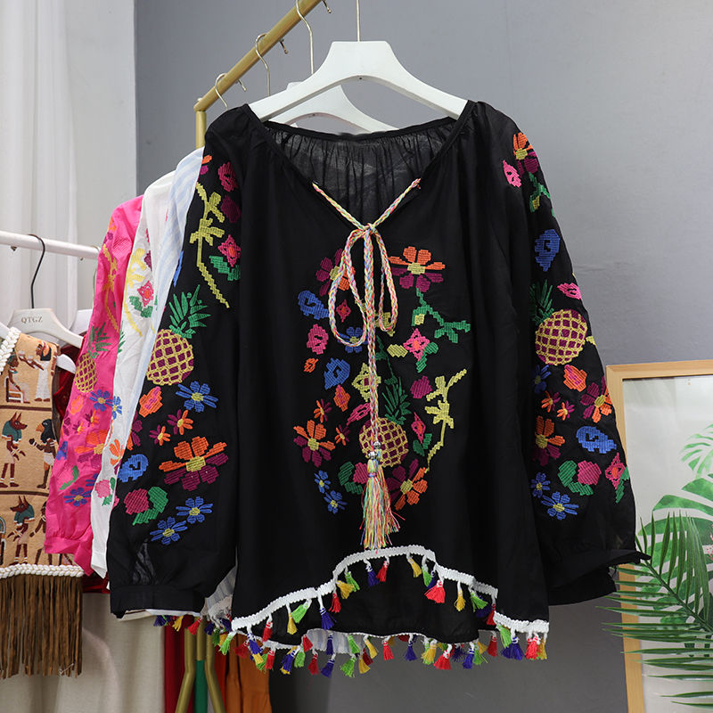 Haftowana koszula w stylu retro w stylu etnicznym