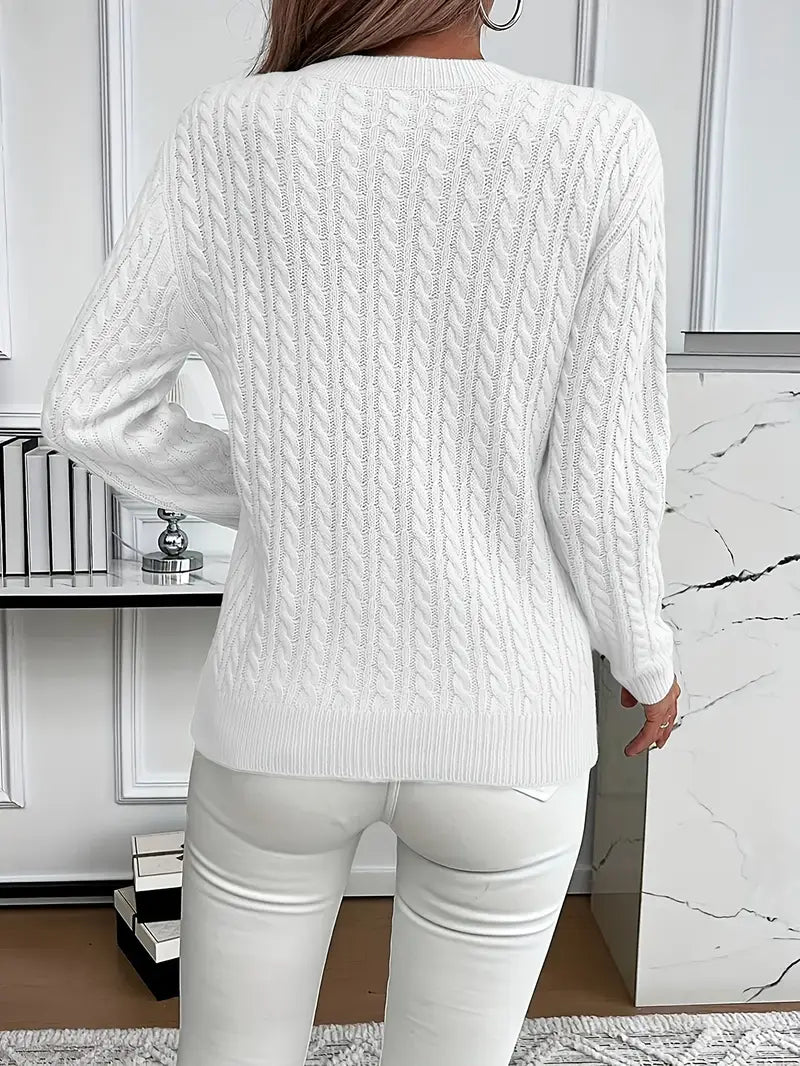 Sweter w stylu retro ze wzorem warkoczowym, okrągłym dekoltem, długimi rękawami, wygodny i uniwersalny.