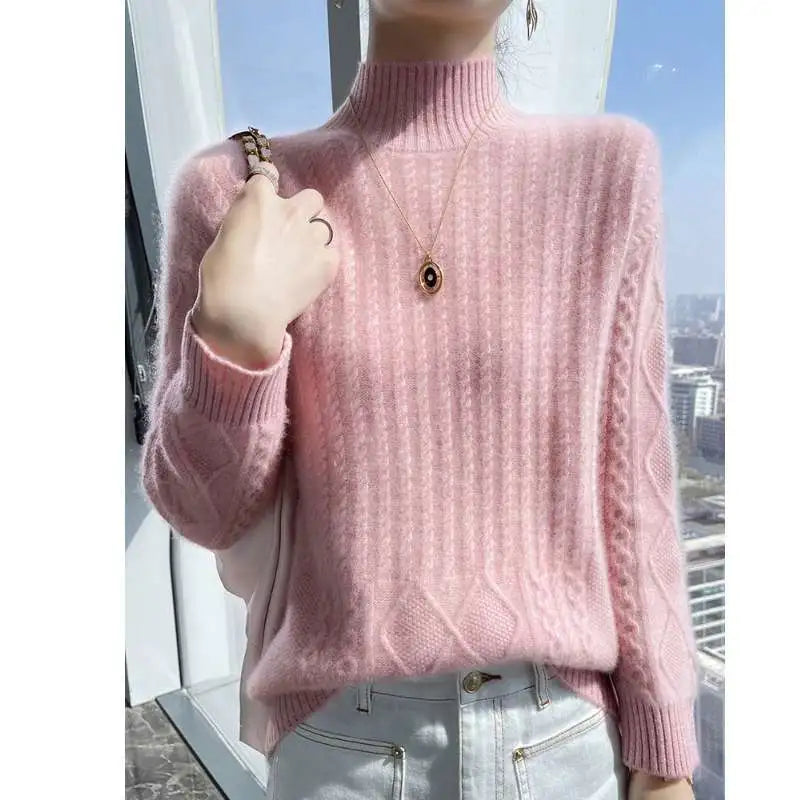 Damski sweter z golfem w jednolitym kolorze 02