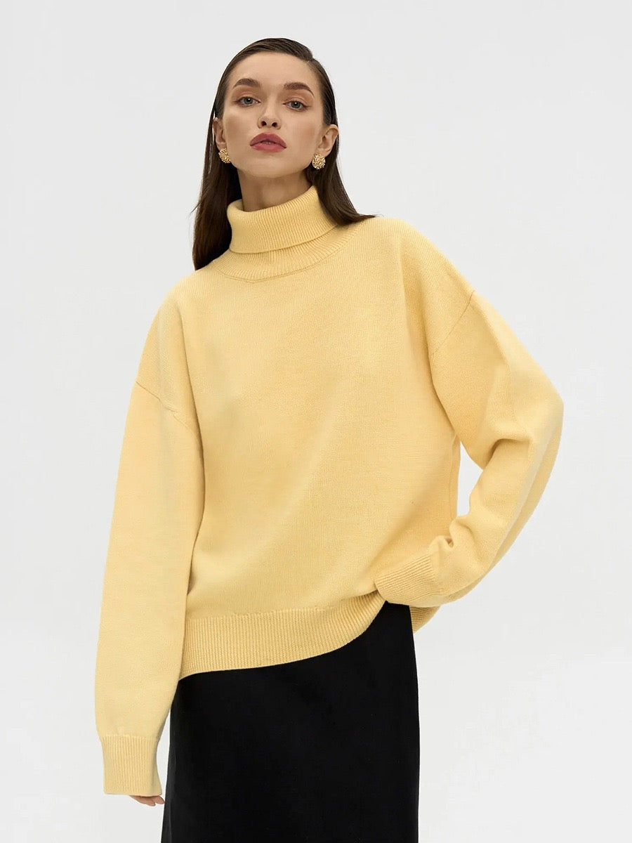 Elegancki i wygodny sweter z wysokim kołnierzem, dostępny w różnych kolorach