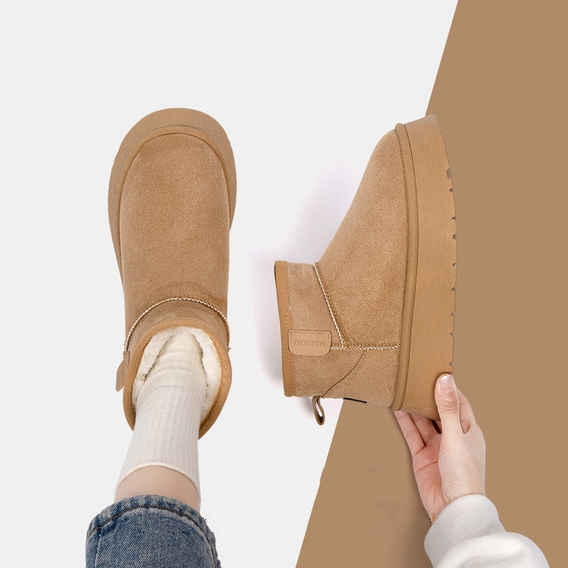 Nowe damskie, płaskie, ciepłe, zapinane na zamek buty śnieżne, gruba podszewka z polaru