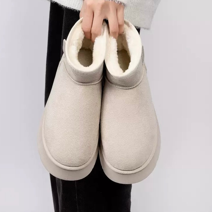 Nowe damskie, płaskie, ciepłe, zapinane na zamek buty śnieżne, gruba podszewka z polaru