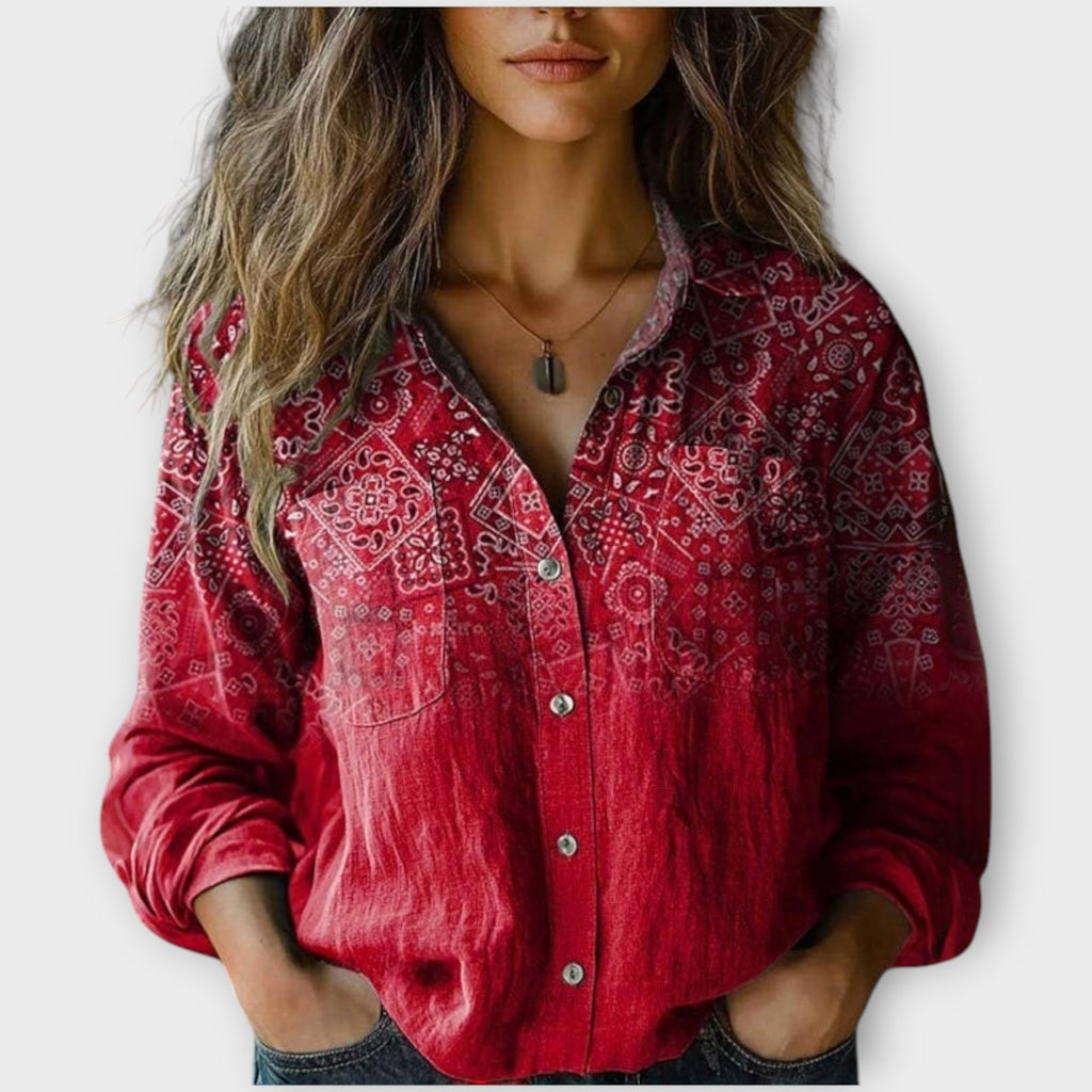 Wygodna czerwona, nadrukowana koszula z długim rękawem