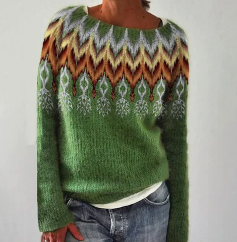 Sweter pulowerowy w stylu retro z okrągłym dekoltem 03