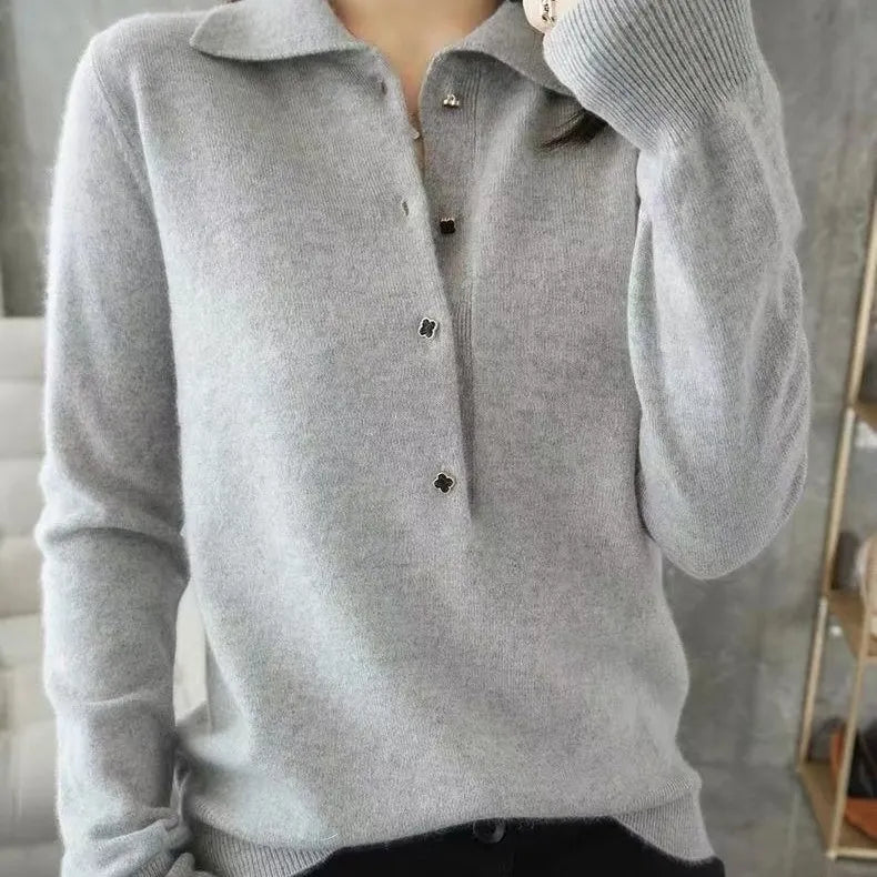 Elegancki i wygodny sweter z kaszmirowymi klapami w jednolitym kolorze