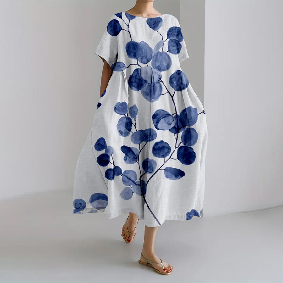 Luźna sukienka Duży rozmiar w retro botaniczny wzór 02