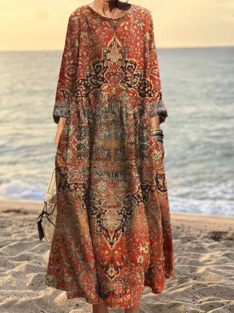 Damska bawełniana sukienka z kieszeniami w stylu retro w stylu retro, z motywem kwiatowym