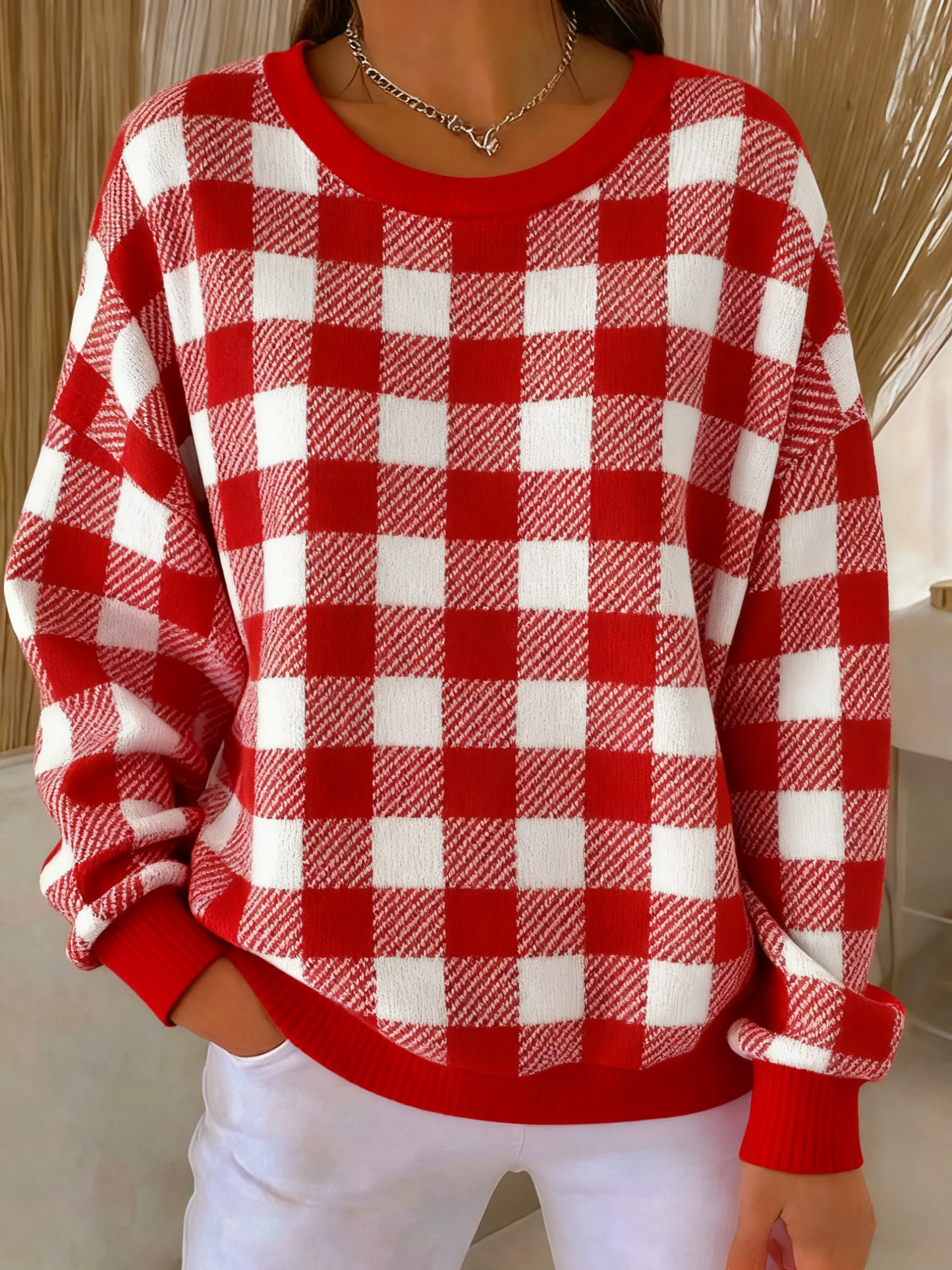 Elegancka i wygodna bluza w kratkę w kolorze czerwonym i białym