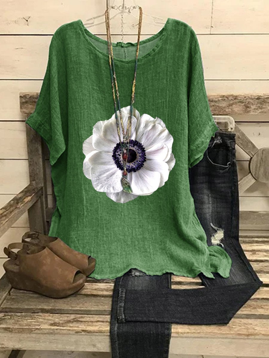 Damska koszula na co dzień z nadrukiem w białe kwiaty