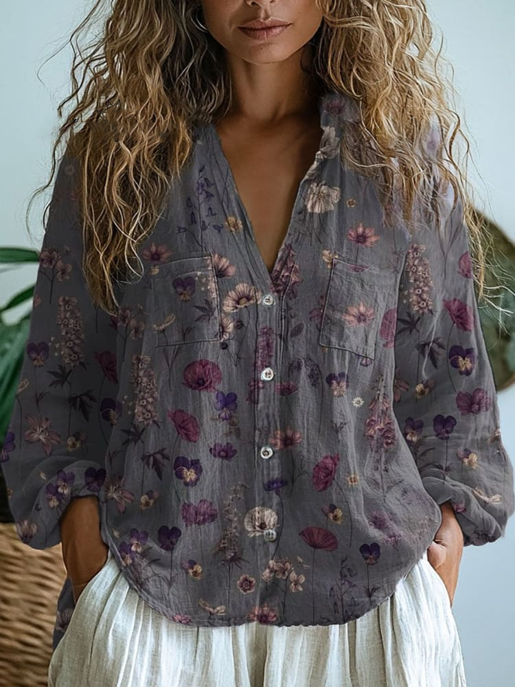 Damska koszula w stylu vintage z kwiatowym nadrukiem, na co dzień, wygodna, bawełniana koszula z długim rękawem