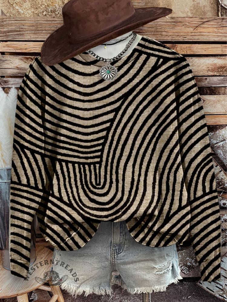 Retro ręcznie malowana bluza z nadrukiem w linie koła