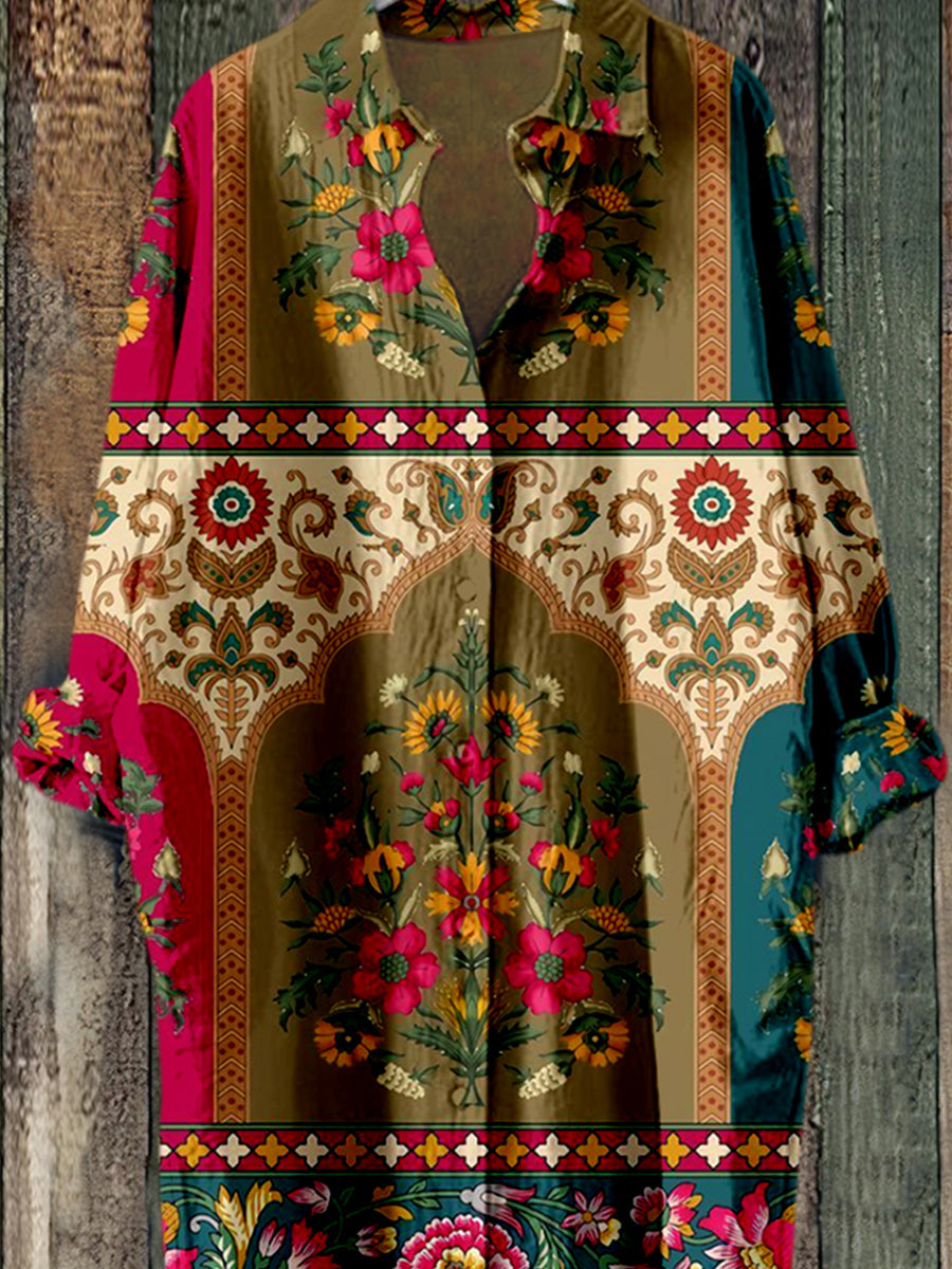 Szykowna, swobodna sukienka koszulowa w stylu vintage z wzorem Vintage Paisley