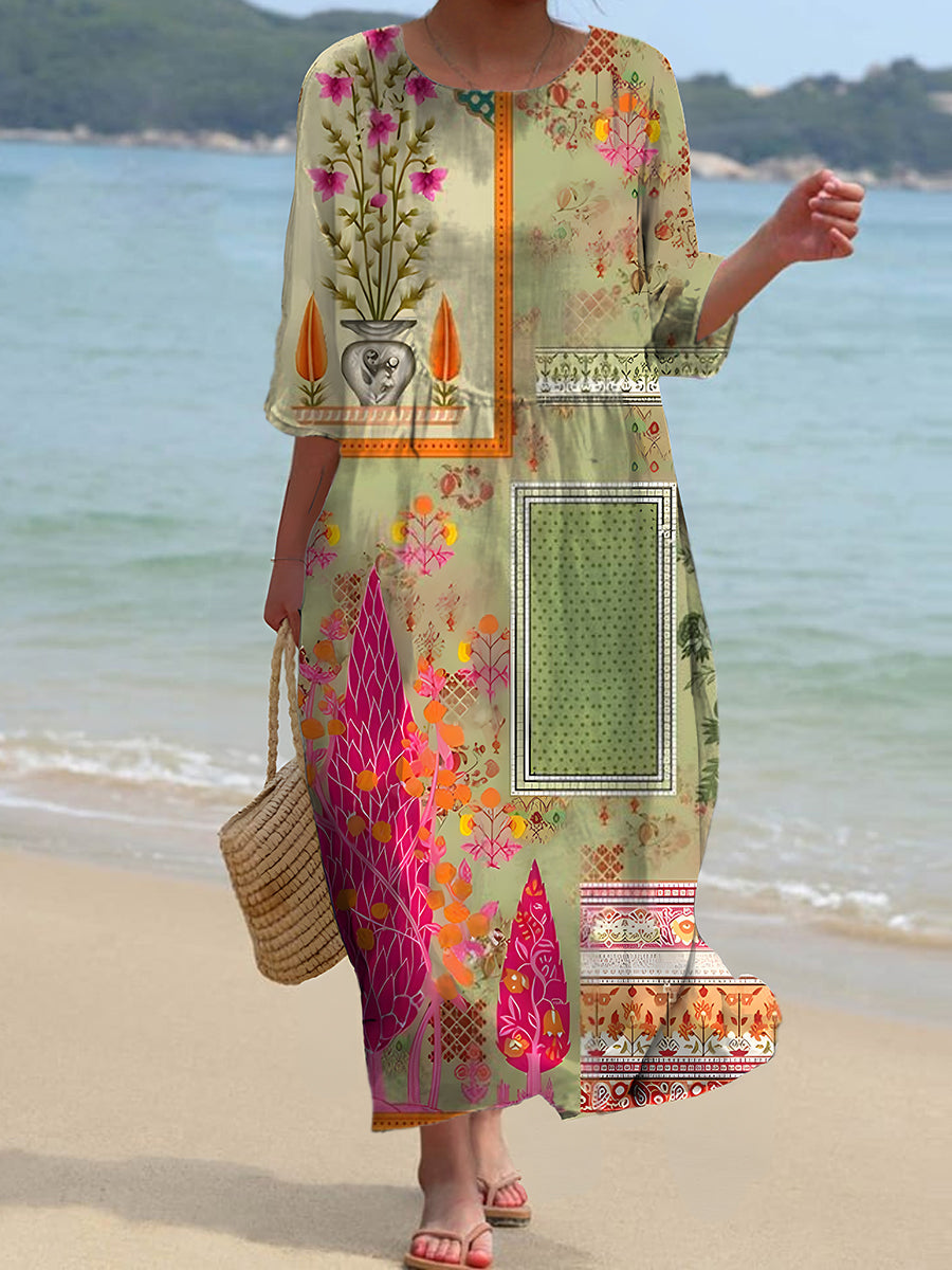 Elegancka i wygodna sukienka maxi z nadrukiem w stylu boho