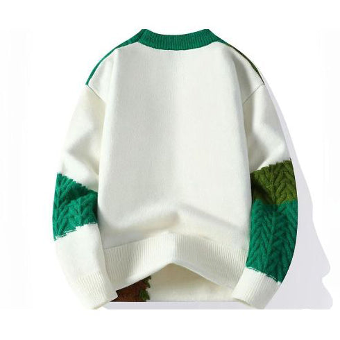 Męski sweter na jesień/zimę, wielokolorowy, patchworkowy, z blokami kolorów, ciepły i wygodny.