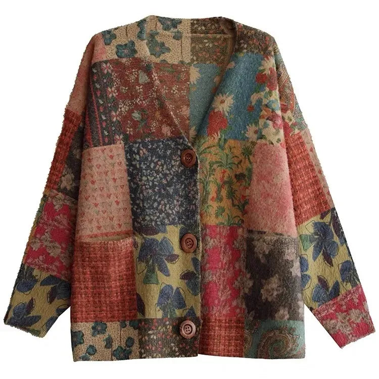 Sweter damski z kwiatowym wzorem w różnych kolorach, elegancki krój, odpowiedni do noszenia na co dzień