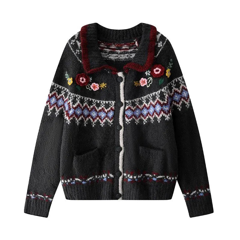 Elegancki i wygodny sweter z trójwymiarowymi kwiatowymi klapami, luźna wersja na jesień i zimę