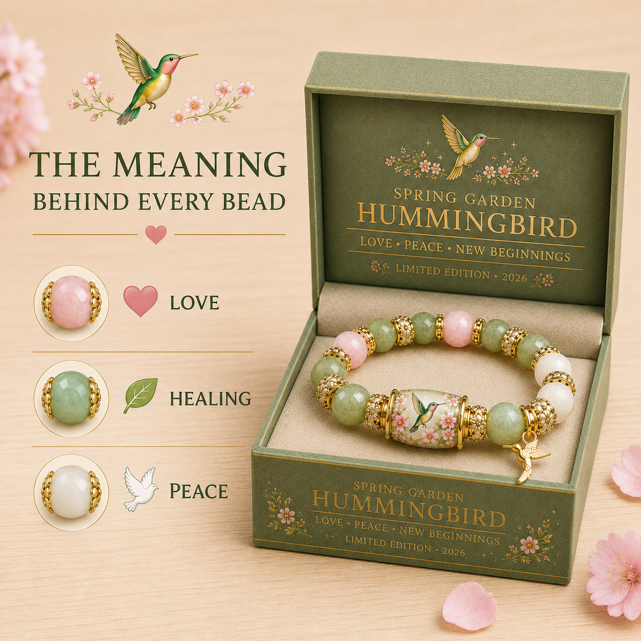 Bransoletka koralikowa Hummingbird Limited Edition: wyjątkowy, stonowany, luksusowy wzór; idealny do użytku osobistego lub na prezent.