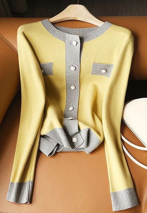 Elegancki i wygodny damski kardigan z dzianiny w kontrastowym kolorze, o delikatnym i słodkim charakterze