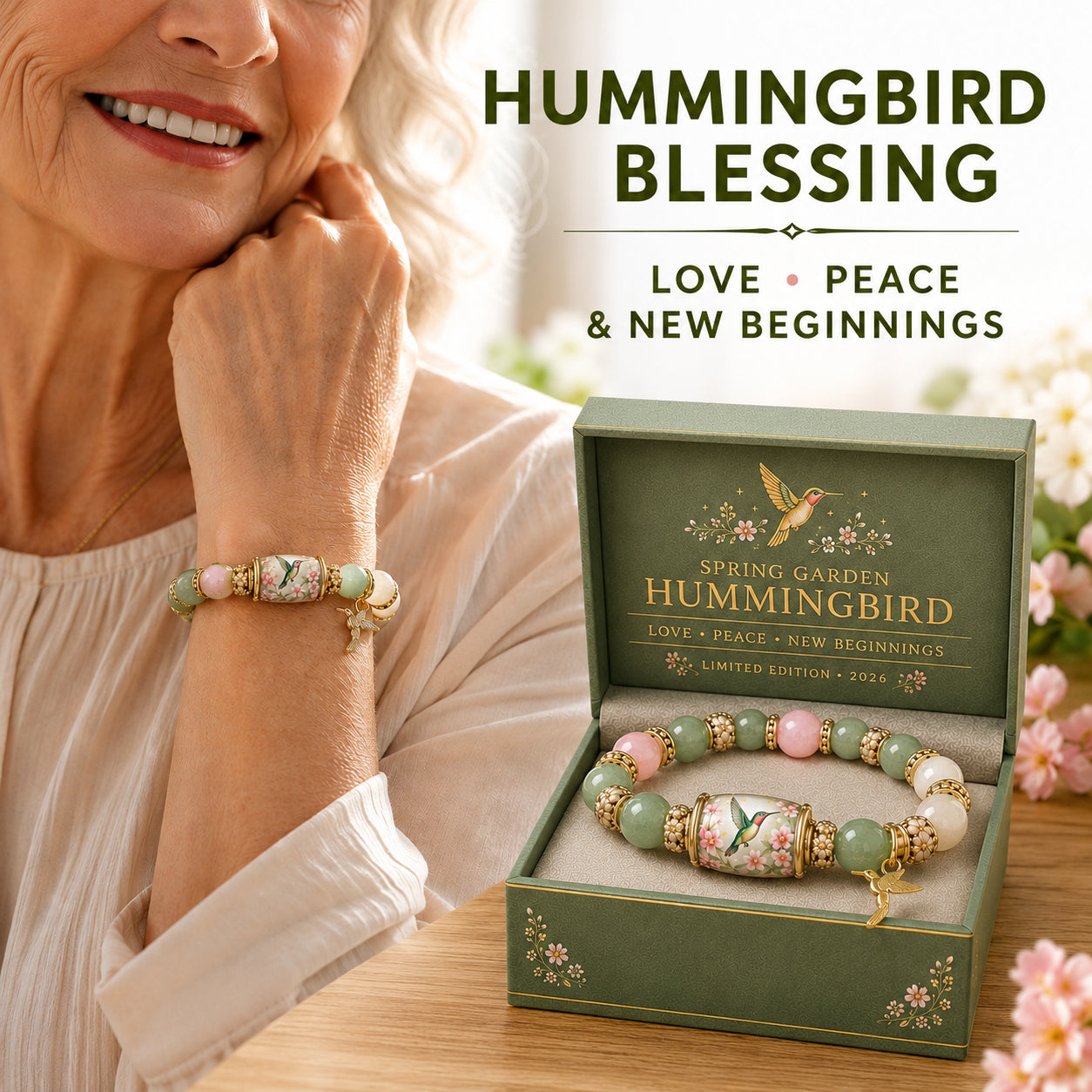 Bransoletka koralikowa Hummingbird Limited Edition: wyjątkowy, stonowany, luksusowy wzór; idealny do użytku osobistego lub na prezent.