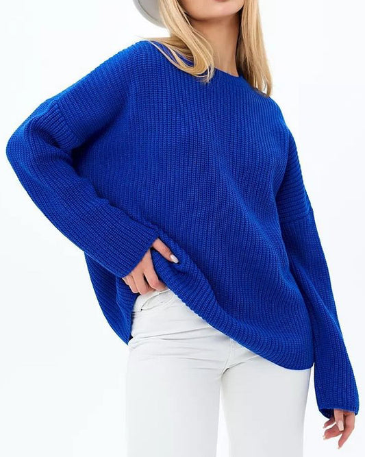 Elegancki i wygodny sweter z okrągłym dekoltem w jednolitym kolorze, miękki w dotyku