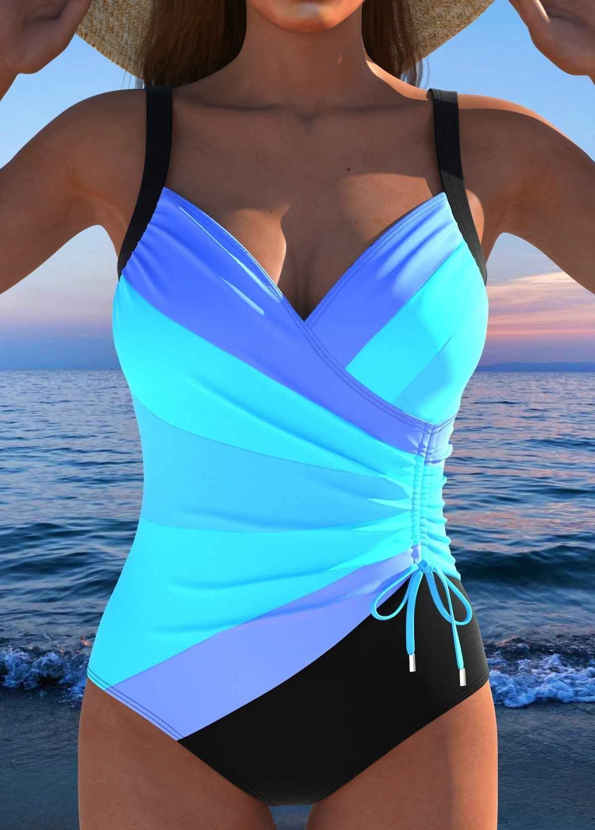 Nowe kolorowe kostiumy kąpielowe typu bikini, jednoczęściowe kostiumy plażowe z odkrytymi plecami
