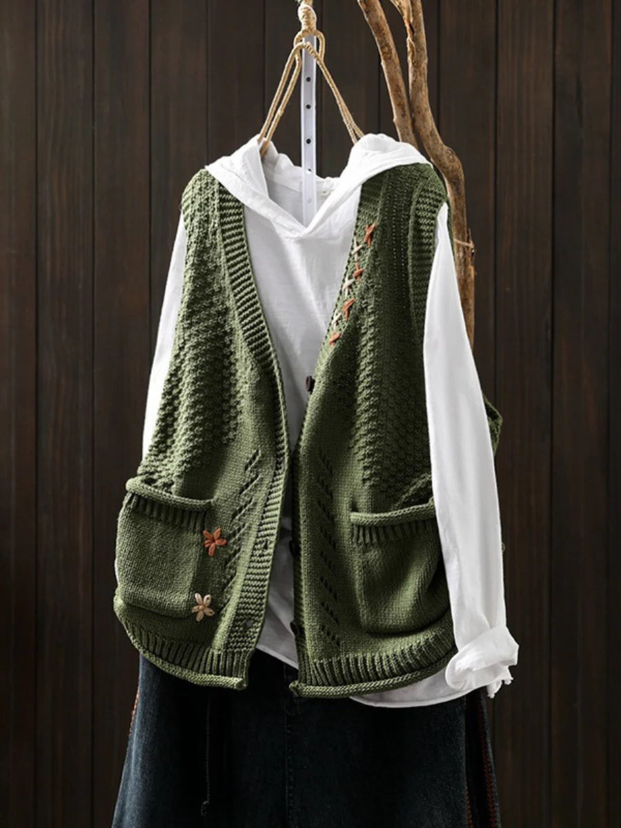 Elegancki i wygodny sweter bez rękawów z kwiatowym wzorem, dostępny w różnych kolorach