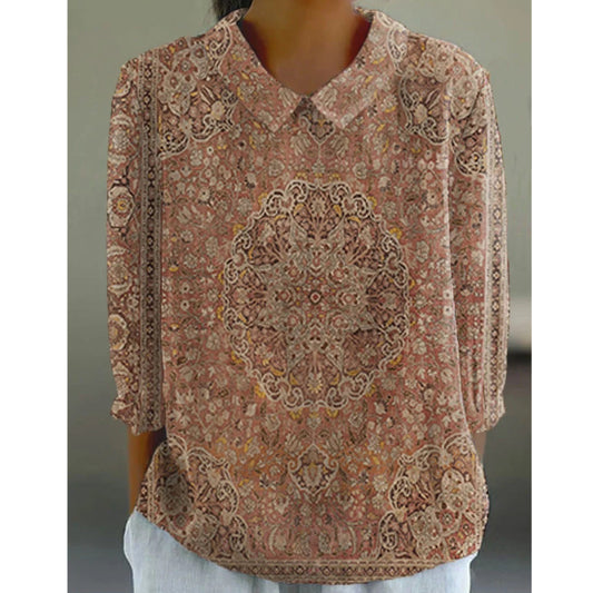 Koszula casualowa w stylu boho vintage z nadrukiem artystycznym