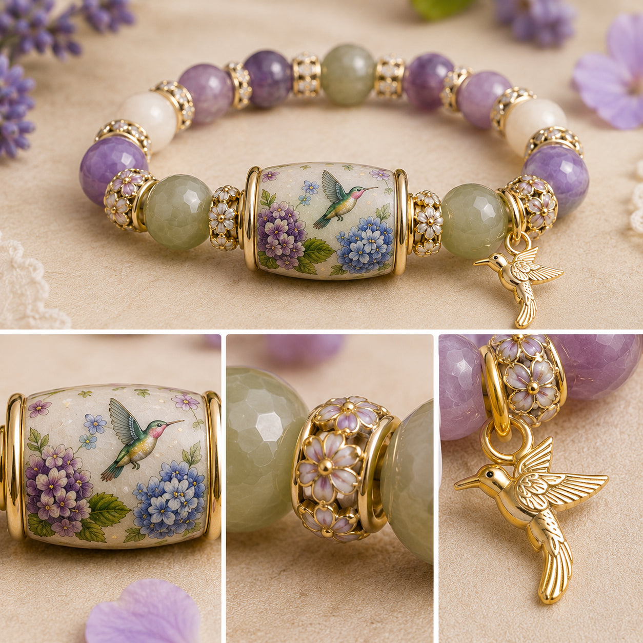 Bransoletka koralikowa Hummingbird Limited Edition: wyjątkowy, stonowany, luksusowy wzór; idealny do użytku osobistego lub na prezent.