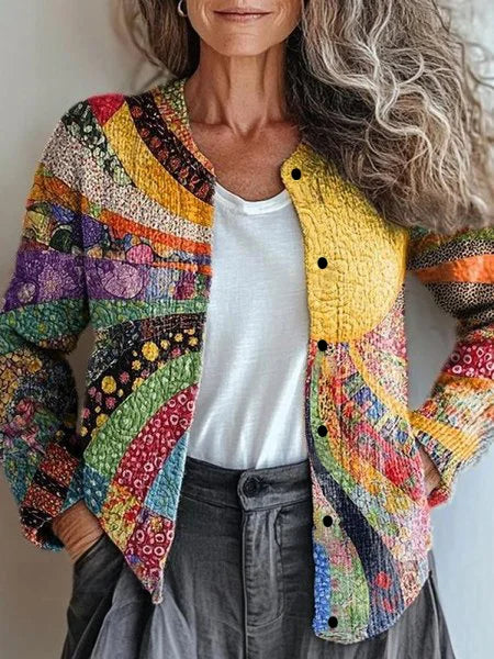Elegancki i wygodny kolorowy sweter kardigan w kwiaty w stylu boho