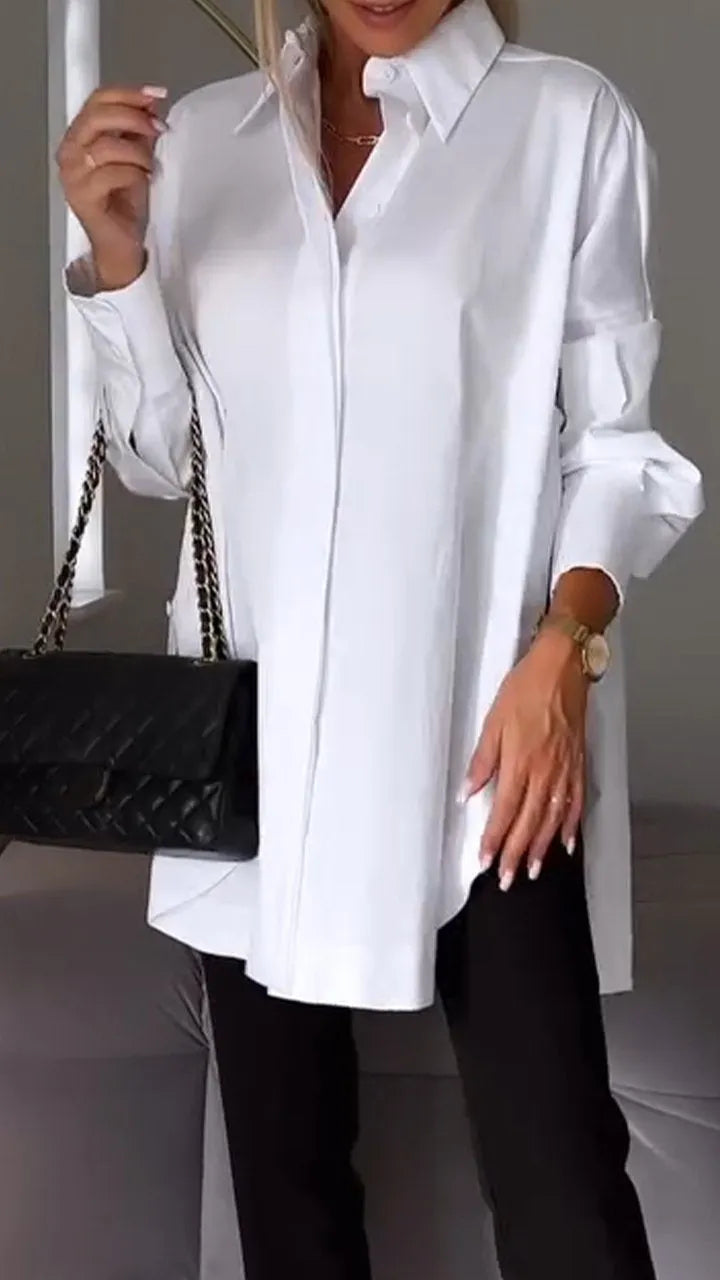 Ta prosta, luźna koszula o eleganckim wyglądzie jest dostępna w różnych kolorach. Ma długie rękawy, jednolity kolor i nadaje się do noszenia na co dzień.