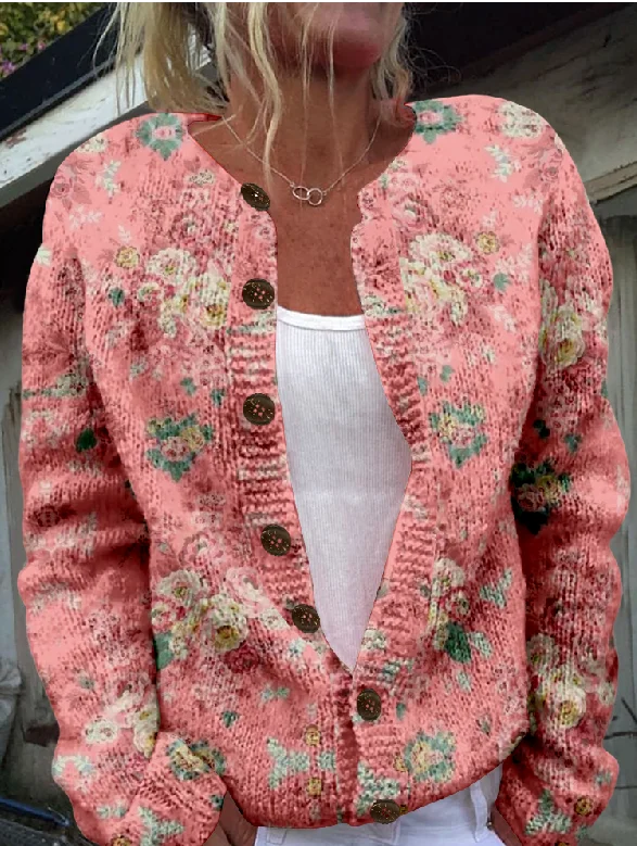 【Wyprzedaż wyprzedażowa】Vintage, kwiatowy sweter w stylu boho