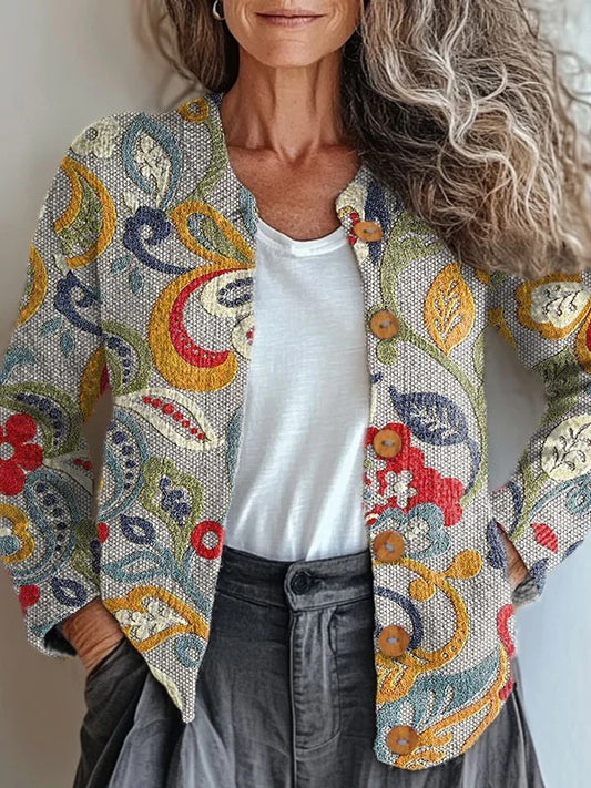 Elegancki i wygodny sweter kardigan w szarym kwiatowym wzorze