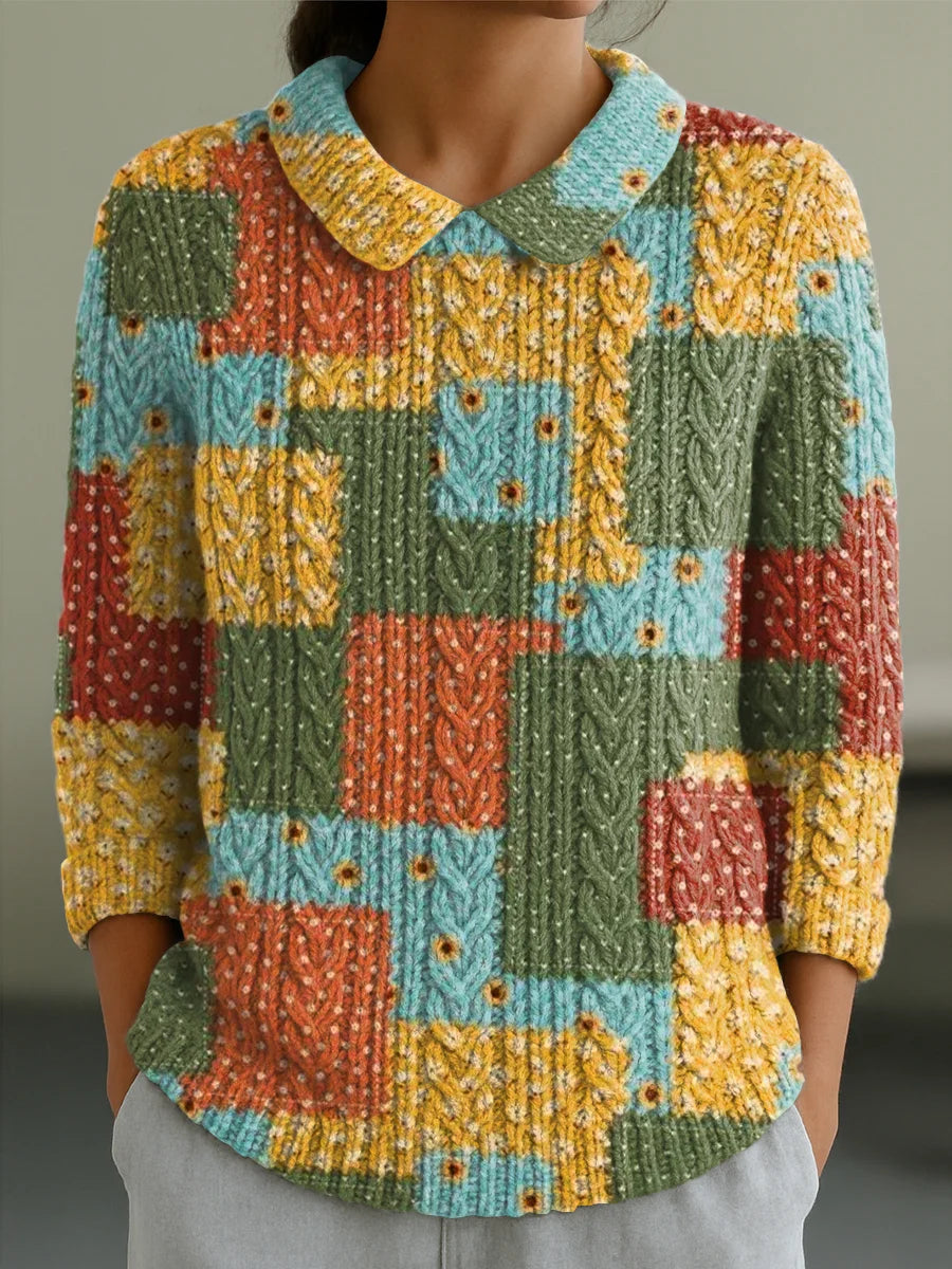 Elegancki, wygodny i miękki sweter w blokach kolorów o uniwersalnym stylu.