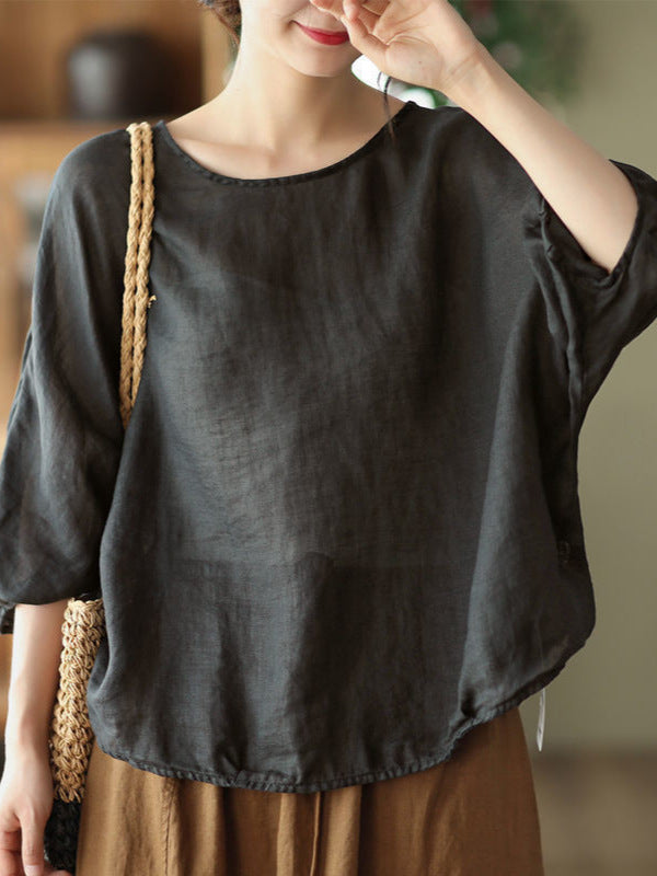 Nowy damski, luźny top w stylu retro z rękawami typu nietoperz, o modnym i lekkim designie.
