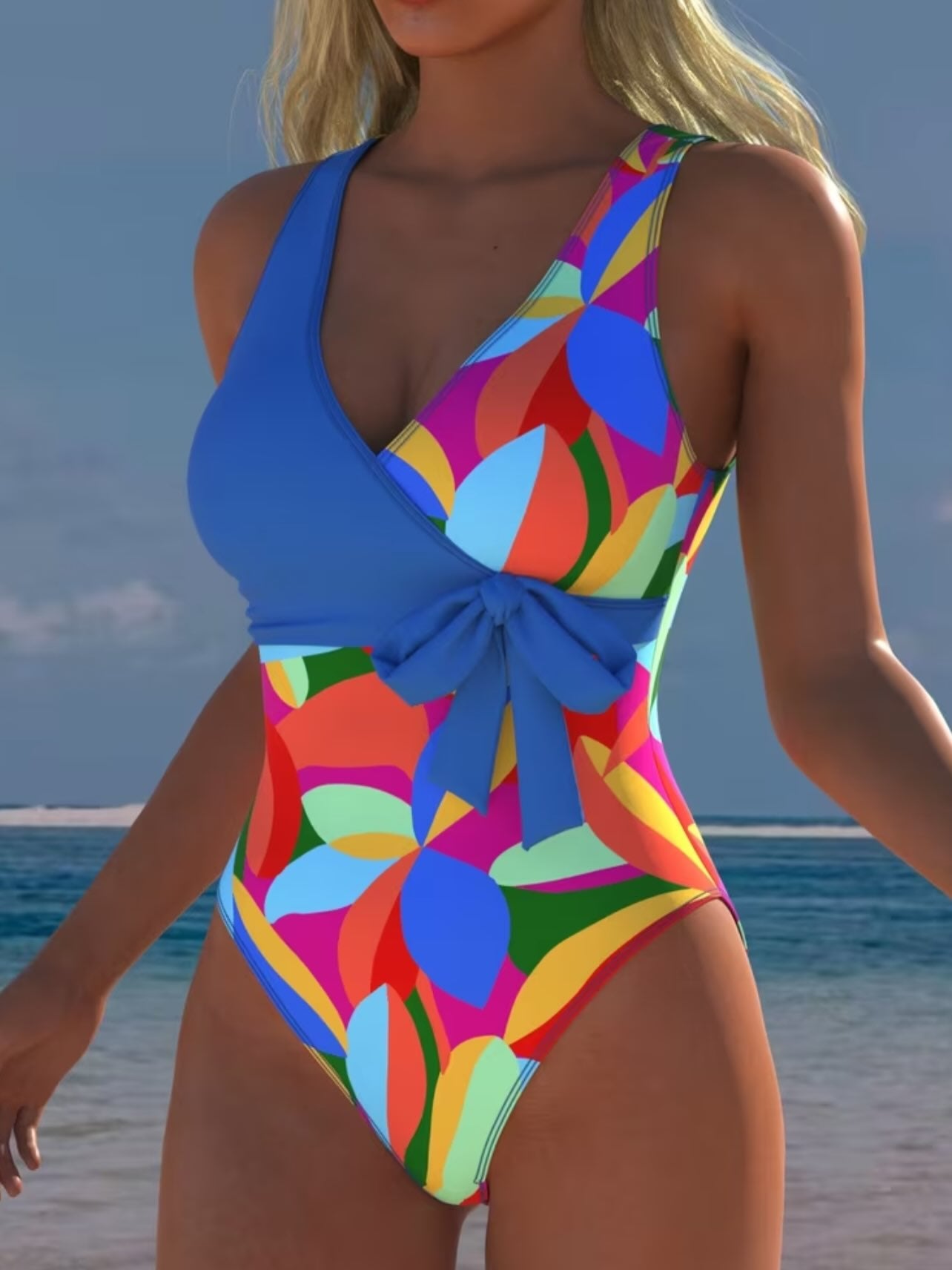 Nowy kostium kąpielowy bikini, jednoczęściowy kostium kąpielowy plażowy z odkrytymi plecami