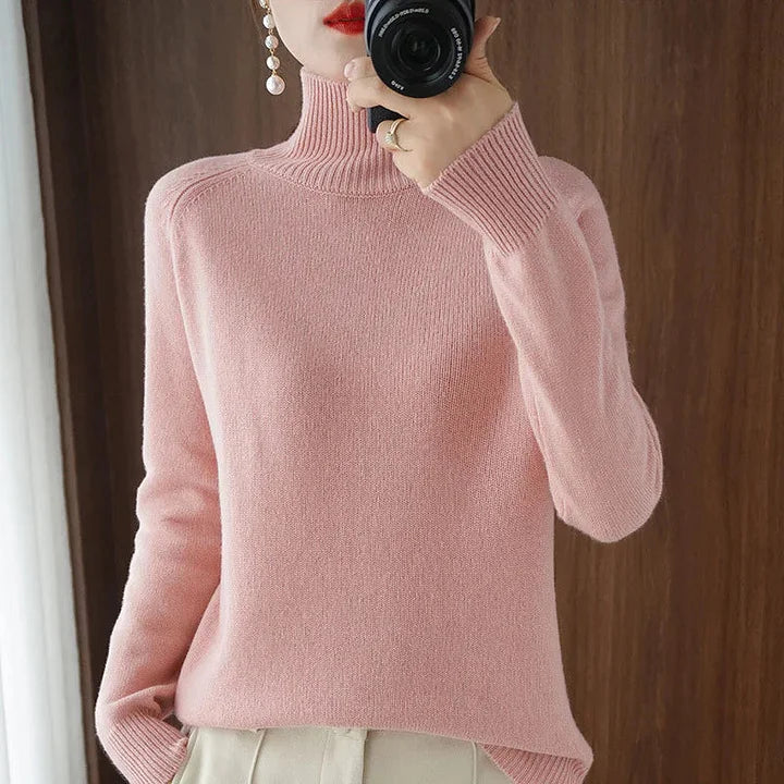 Elegancki i wygodny sweter z kaszmiru w jednolitym kolorze z okrągłym dekoltem
